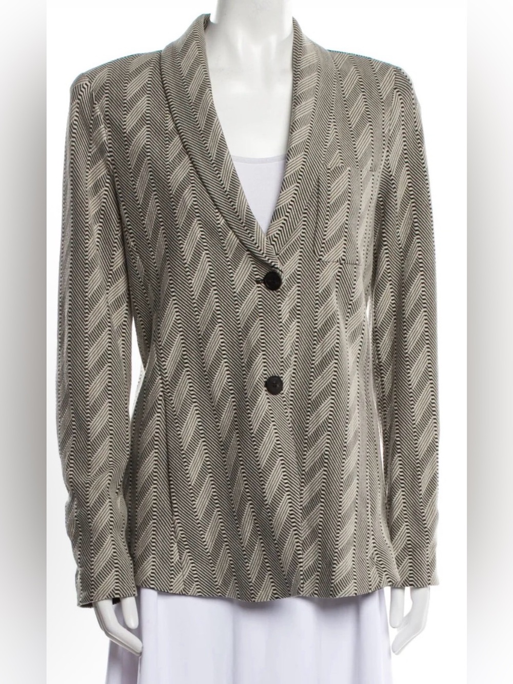 Emporio Armani - Women’s Chevron-Pattern Blazer Jacket - Taupe/Black